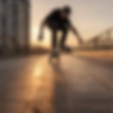 Sunset view of a boardwalk skater