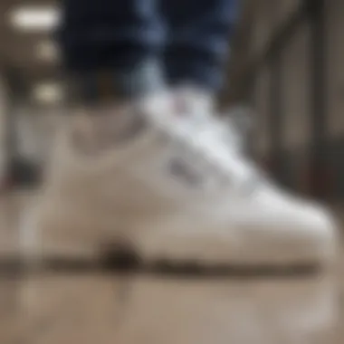 A close-up of the materials used in Fila Disruptor Premium White, highlighting its quality craftsmanship.