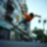 Skateboarder executing a half cab maneuver on a street