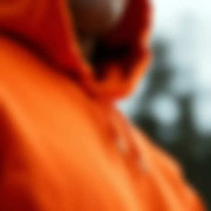 Fabric Texture of Hunter Orange Hoodie Close-up of the fabric texture of a hunter orange hoodie