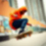 Vibrant Skateboarder in Hunter Orange Hoodie Vibrant skateboarder wearing a hunter orange hoodie in an urban setting