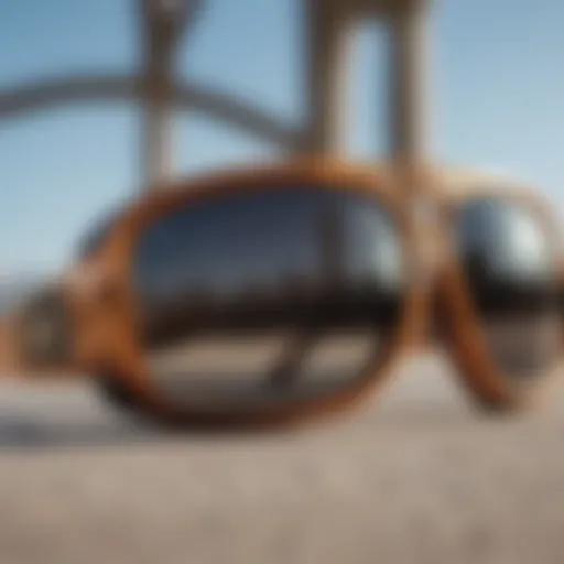 Close-up view of Spy brand sunglasses showcasing unique design elements