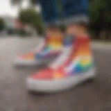 Vans shoes adorned with rainbow colors symbolizing LGBTQ+ pride.