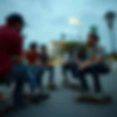 Impact of Electric Skateboards on Skate Culture A group of skateboard enthusiasts discussing the impact of electric skateboards on skate culture