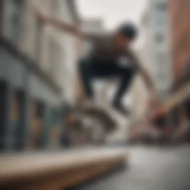 Skateboarder performing tricks with a drop through board