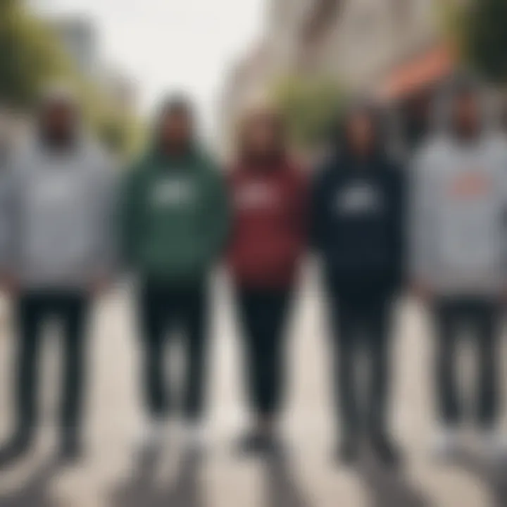 Group of skateboarders showcasing diverse styling with the hoodie