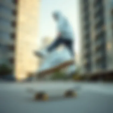 Skateboarder wearing Reebok Club C Double Geo White in an urban environment