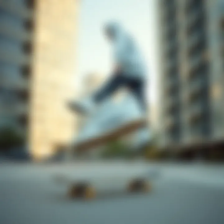 Skateboarder wearing Reebok Club C Double Geo White in an urban environment