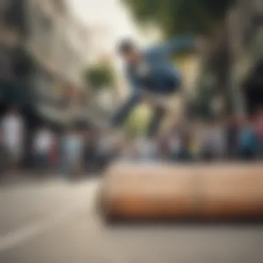 Action shot of the SB Blazer Court in use during a skateboarding trick