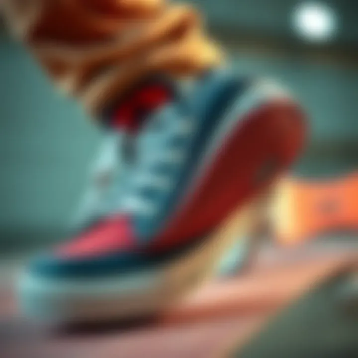 Intricate Features of Skateboard Shoes Close-up of a skateboard shoe highlighting its intricate features and construction