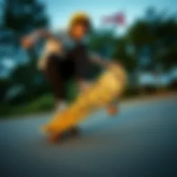 Dynamic action shot of a skater performing a trick on a Spitfire wheel