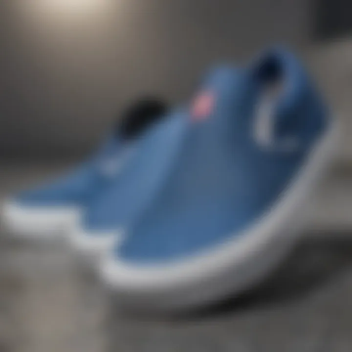 Close-up of materials used in blue slip-on Vans