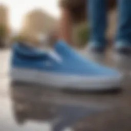 Stylish blue slip-on Vans showcasing their unique design