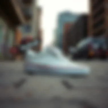 Cultural Significance in Urban Setting Vans Old Skool White Flame in an urban skateboarding environment highlighting its cultural significance