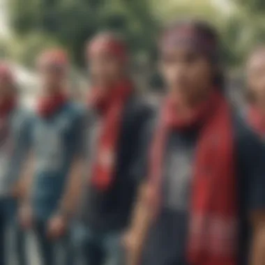 Group of skateboarders showcasing bandanna styles