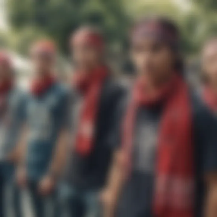 Group of skateboarders showcasing bandanna styles