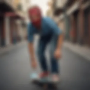 The Fusion of Style and Utility in Skateboarding Skateboarder wearing a stylish bandanna
