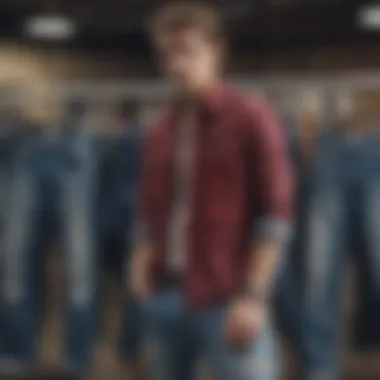 A collection of flannel shirts and distressed jeans