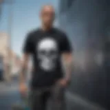 The iconic Zero Skull shirt displayed in an urban skate environment.