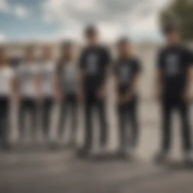 A group of skateboarders wearing the Zero Skull shirt during a skate session.