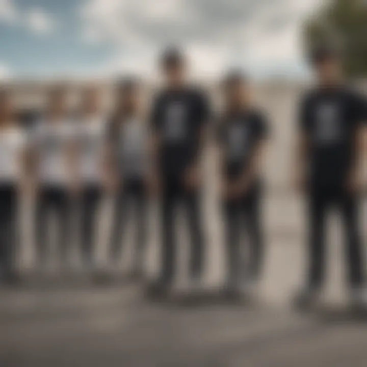 A group of skateboarders wearing the Zero Skull shirt during a skate session.