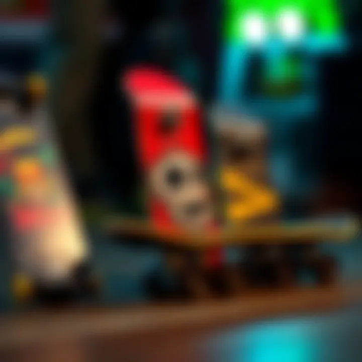 A collection of customizable Toy Machine mini skateboards