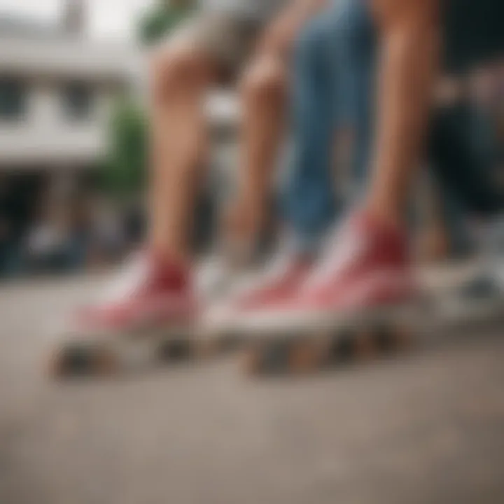 Group of skaters discussing footwear choices