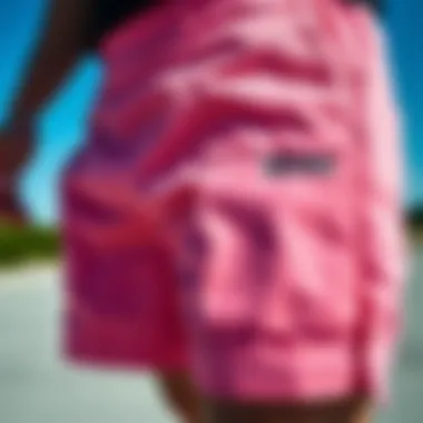 Fabric and Design Details Close-up of the fabric and design details of Vans pink shorts