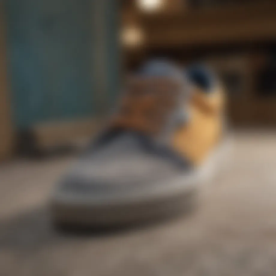 Close-up view of Vans wide shoe construction highlighting materials