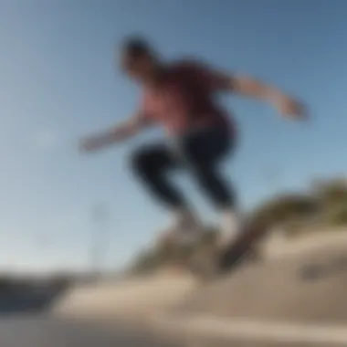 A skater performing tricks while wearing a zip flannel shirt