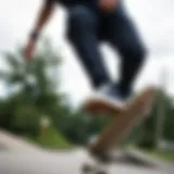 Skateboarding in Faded Black Skinny Jeans Faded black skinny jeans worn by a skateboarder in action
