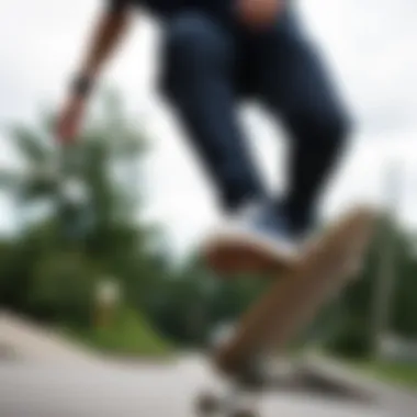 Skateboarding in Faded Black Skinny Jeans Faded black skinny jeans worn by a skateboarder in action