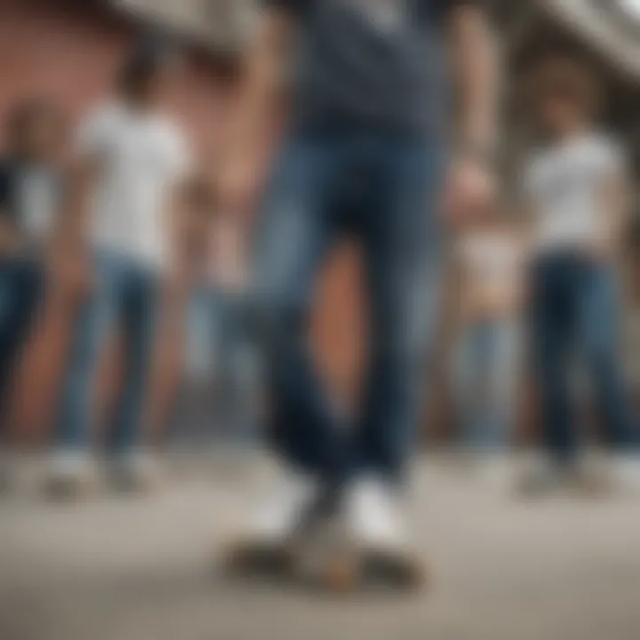 A group of skaters wearing different styles of fitted loose jeans