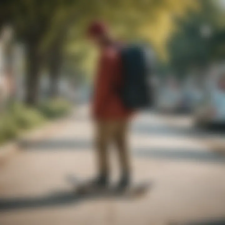 A skateboarder using a Herschel backpack outdoors