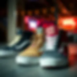 Vintage collection of hi-top Vans sneakers showcasing diverse designs