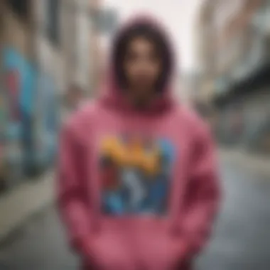 Different hoodie styles displayed against a graffiti background