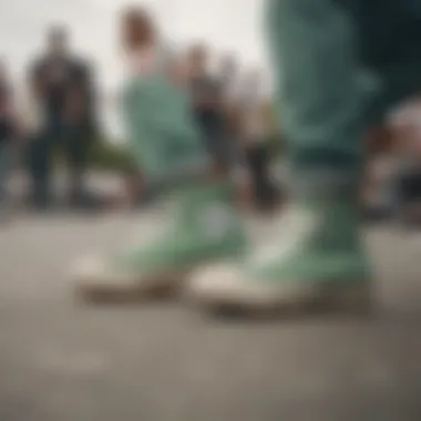 Group of skaters showcasing personal style with sage green Converse