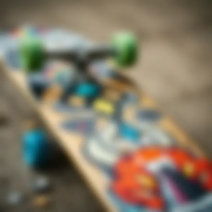Close-up view of the LandYachtz Drop Cat Seeker 38 deck showcasing its intricate design and graphics