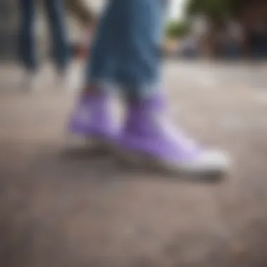 Street Style with Lavender Converse Fashionable street style featuring lavender Converse with creative outfit pairings