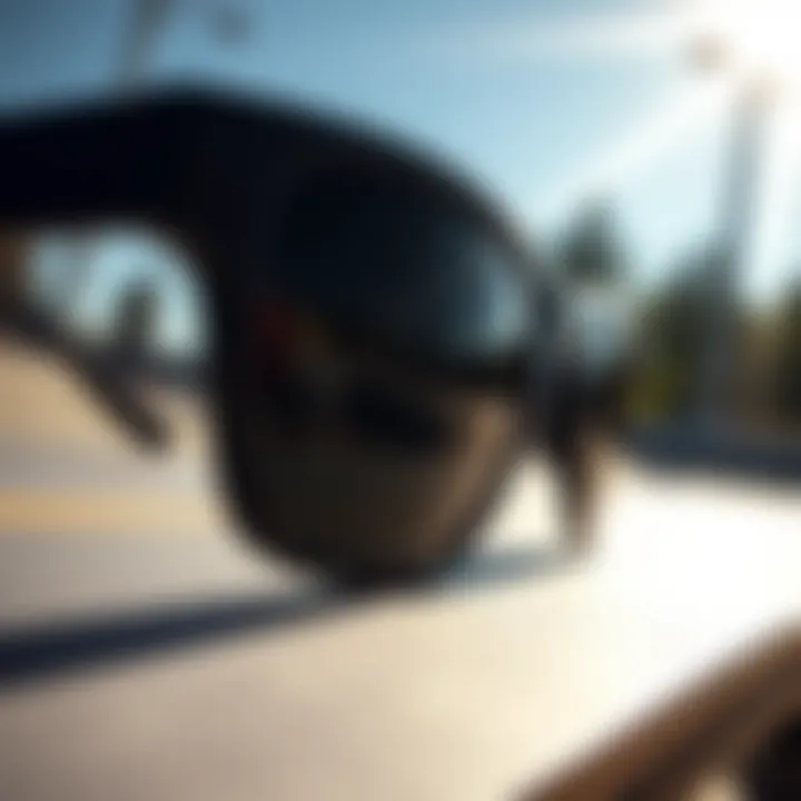 Reflection of Quality: The Power of Polarized Lenses Close-up of matte black polarized lenses reflecting sunlight