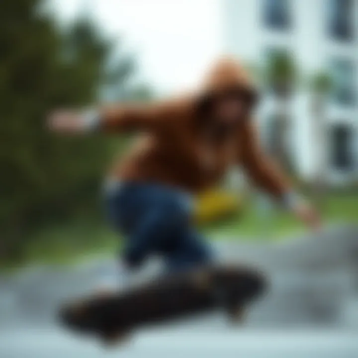 Zip Up Hoodie in Skateboarding Action Skateboarder wearing a zip up hoodie in action