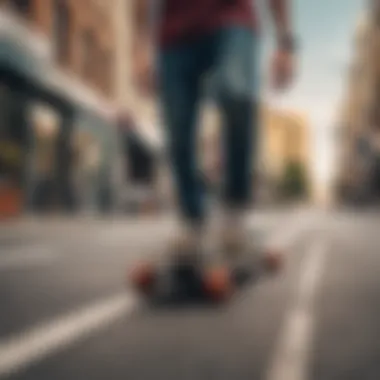 An individual enjoying a longboard ride in an urban setting