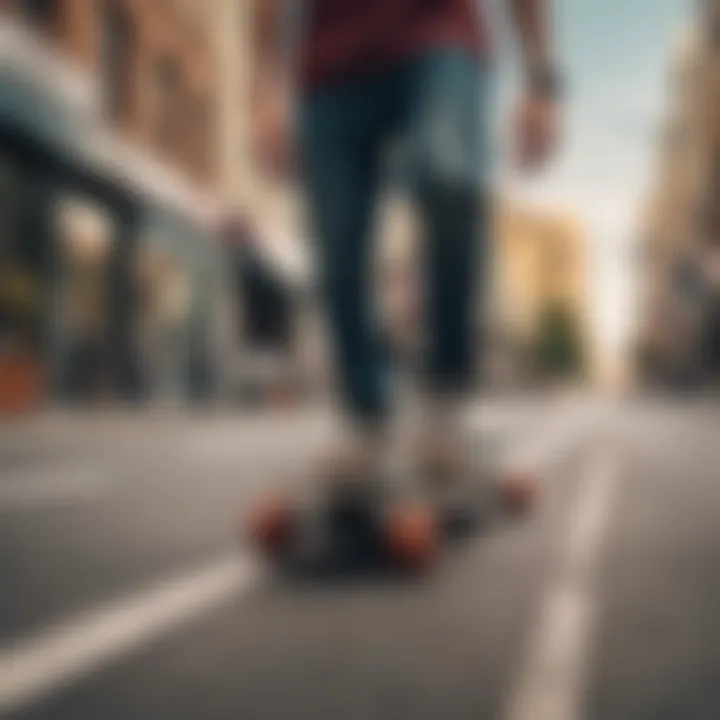 An individual enjoying a longboard ride in an urban setting