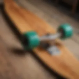 Various longboard styles displayed on a wooden surface