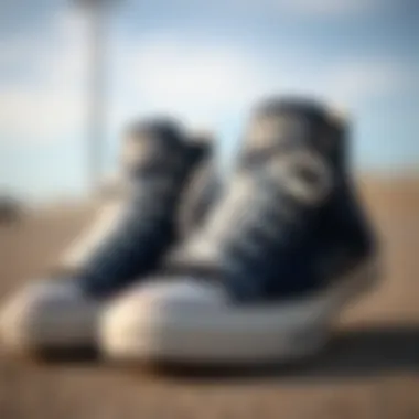 Close-up of Comfort Features in Navy Converse Close-up of navy Converse low tops showcasing comfort features