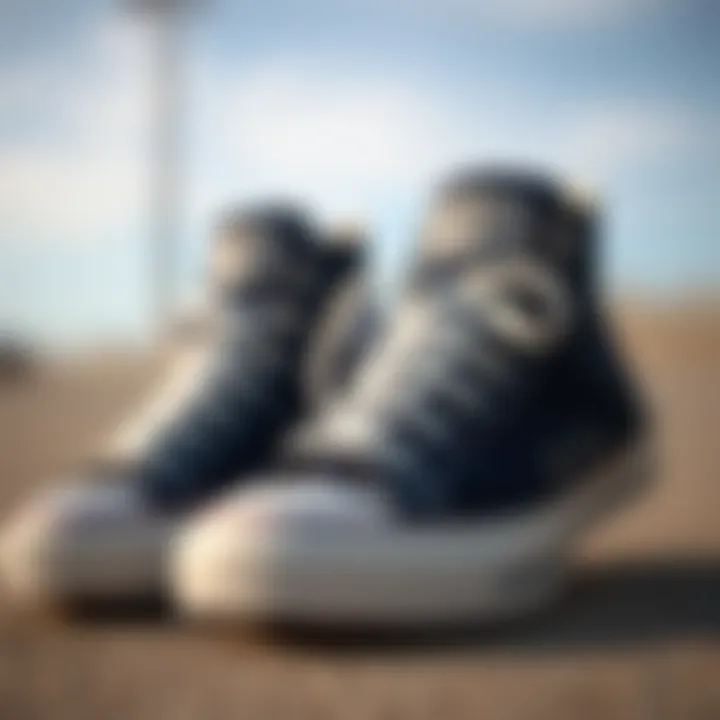 Close-up of Comfort Features in Navy Converse Close-up of navy Converse low tops showcasing comfort features