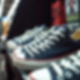 Stylish navy Converse low tops on display