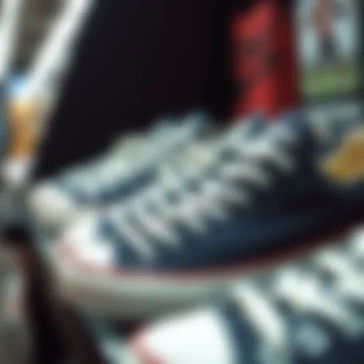 Stylish navy Converse low tops on display