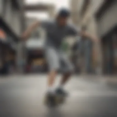 Skater performing a trick wearing Nike grey cotton shorts