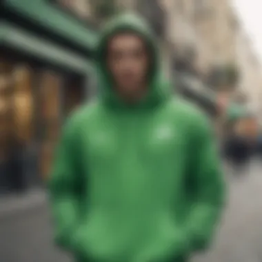 A vibrant street scene highlighting the cultural impact of green Nike hoodies.